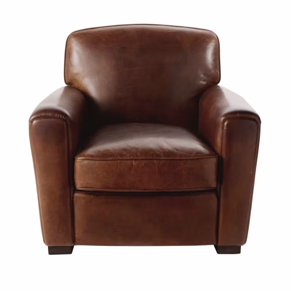 Fauteuil club vintage en cuir vieilli