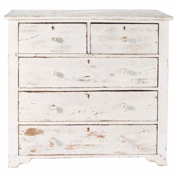 Commode 5 tiroirs en manguier effet vieilli