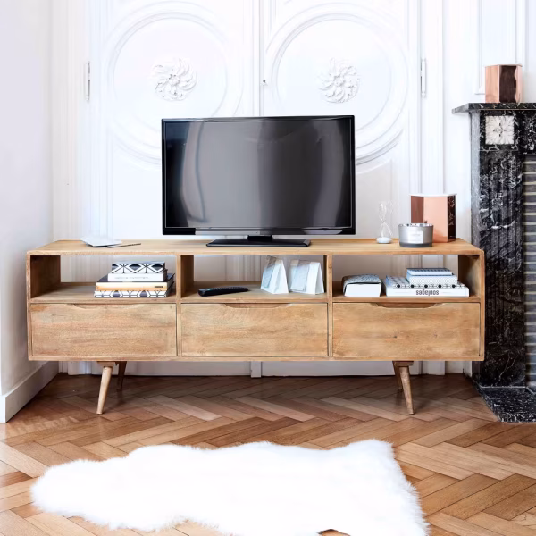 Meuble TV 3 portes vintage en manguier