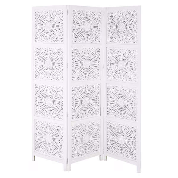Paravent Zen 3 pans sculpté blanc