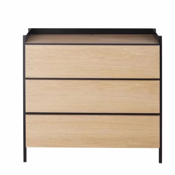 Commode haute 3 tiroirs bois et métal
