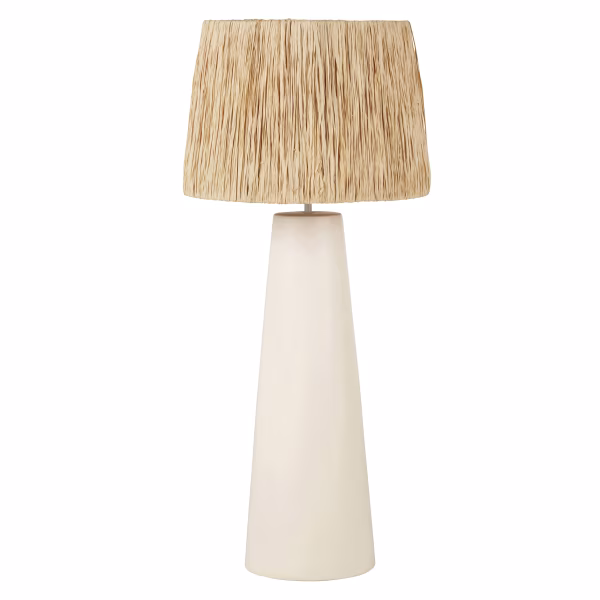 Lampe en céramique blanche et abat-jour tressé