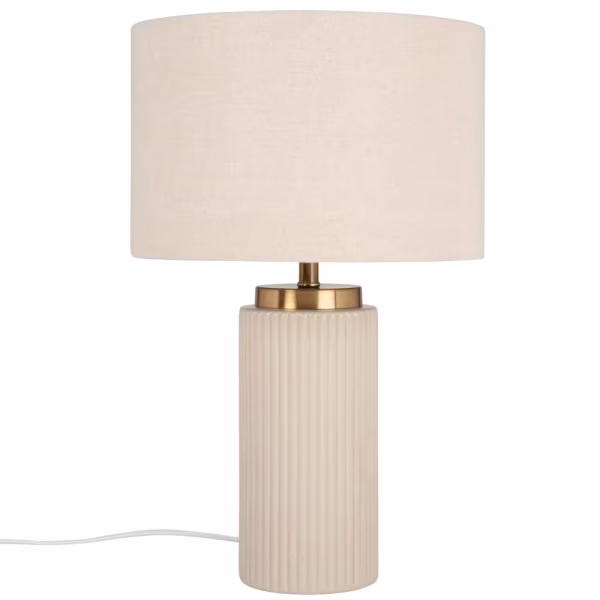 Lampe en céramique blanche et abat-jour en coton beige