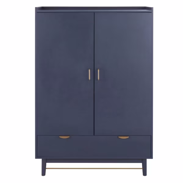 Armoire 2 portes 1 tiroir bleu finition laiton
