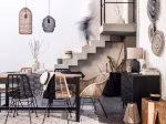 Lampe en céramique noire et abat-jour en jute