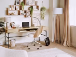 Lampe en céramique blanche et abat-jour en coton beige
