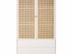 Armoire 2 portes 2 tiroirs blanc et cannage en rotin