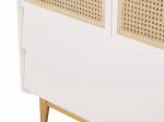 Armoire 2 portes 2 tiroirs blanc et cannage en rotin