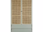 Armoire 2 portes 2 tiroirs gris et cannage en rotin
