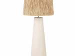 Lampe en céramique blanche et abat-jour tressé